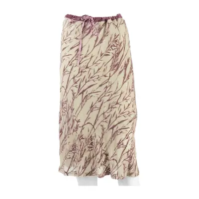 WHISTLES Womens Flare Skirt Beige Midi Silk Velvet Floral UK 10