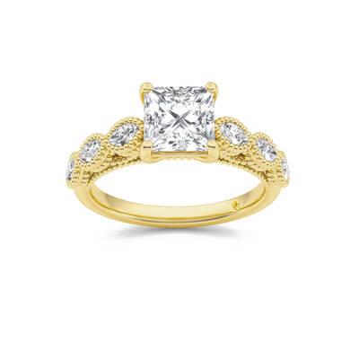 Lhasa Princess Cut Lab Grown Diamond Engagement Ring | 14K Yellow Gold 4 1/4 CT. TW.