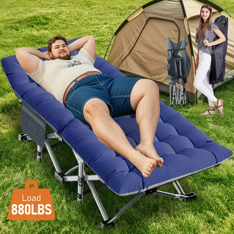 Naudacaa Folding Camping Cot with 2-Sided Mattress – Heavy-Duty, Portable Guest Bed for Camping, Travel, Outdoor & Indoor U...