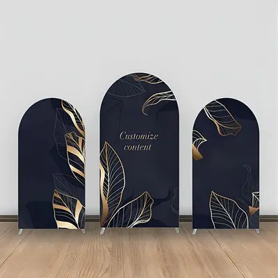 Dark Blue Golden Lines Leaves Arch Backdrop Kit - Aperturee