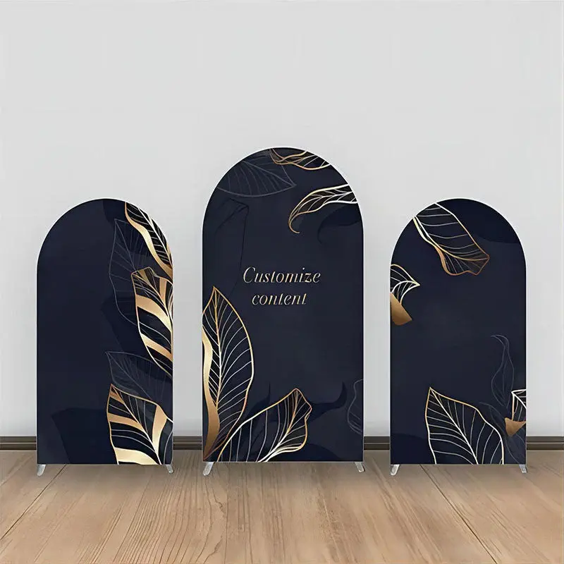 Dark Blue Golden Lines Leaves Arch Backdrop Kit - Aperturee