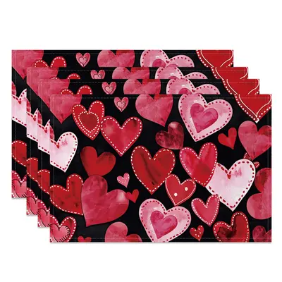 Aperturee Black Red Pink Love Valentines Day Set Of 4 Placemats, 14x12 Inch, 15.8 USD, NYLX00549-S, placemats