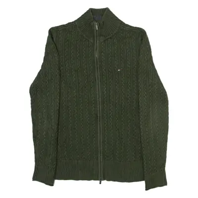 TOMMY HILFIGER Womens Jumper Green Cable Knit M