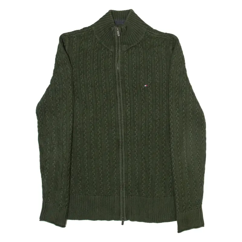 TOMMY HILFIGER Womens Jumper Green Cable Knit M