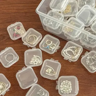Multifunctional Clear Jewelry Mini Storage Box, 10pcs Portable Plastic Jewelry Organizer,  Storage Organizer,  Dustproof Orga...