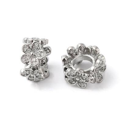Brass Micro Pave Cubic Zirconia European Beads