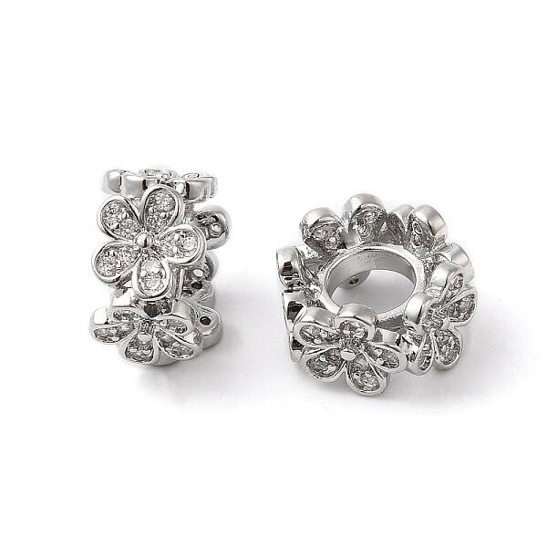 Brass Micro Pave Cubic Zirconia European Beads