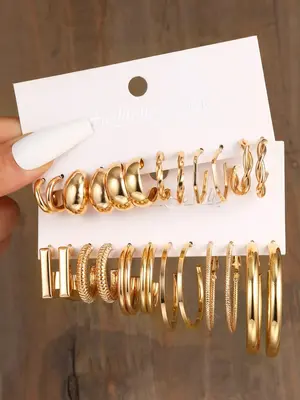 12 Pairs Women's Simple Style Plain Color Geometric Design Earrings, Elegant Trendy Twist Design Earrings, Fashionable Jewelr...