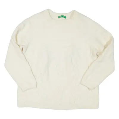 BENETTON Womens Jumper Cream Cable Knit Wool XS