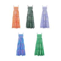 Women's Summer Casual Long Tiered Dress Sleeveless Spaghetti Strap Square Neck Striped Print Dress Midi Slip Dress for Daily ...