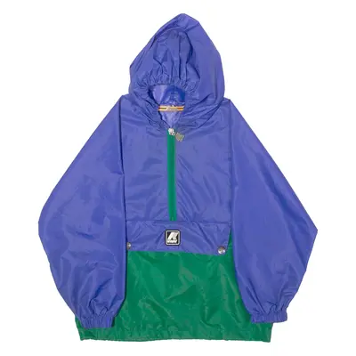 K-WAY Womens Pullover Jacket Blue Nylon 90s Hooded Colourblock UK 6