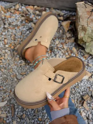 Women's Solid Color Buckle Design Slip on Walking Shoes, Casual Comfortable Non-slip Slip on Shoes for Daily Wear, Female All...