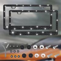 Rhinestone Car License Plate Frame Kit, Vehicle Stainless Steel License Plate Cover, Vehicles Exterior Decoration Accessor...
