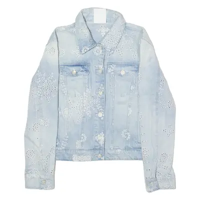 DESIGUAL Womens Denim Jacket Blue Floral UK 14