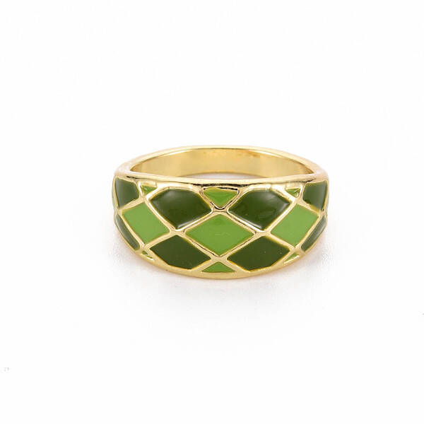 Rack Plating Light Gold Alloy Enamel Wide Band Rings