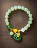Elegant Faux Jade Beaded Bracelet – Auspicious Spiral Pendant, Vintage Chinese Style, Ideal for Gifts & Daily Wear