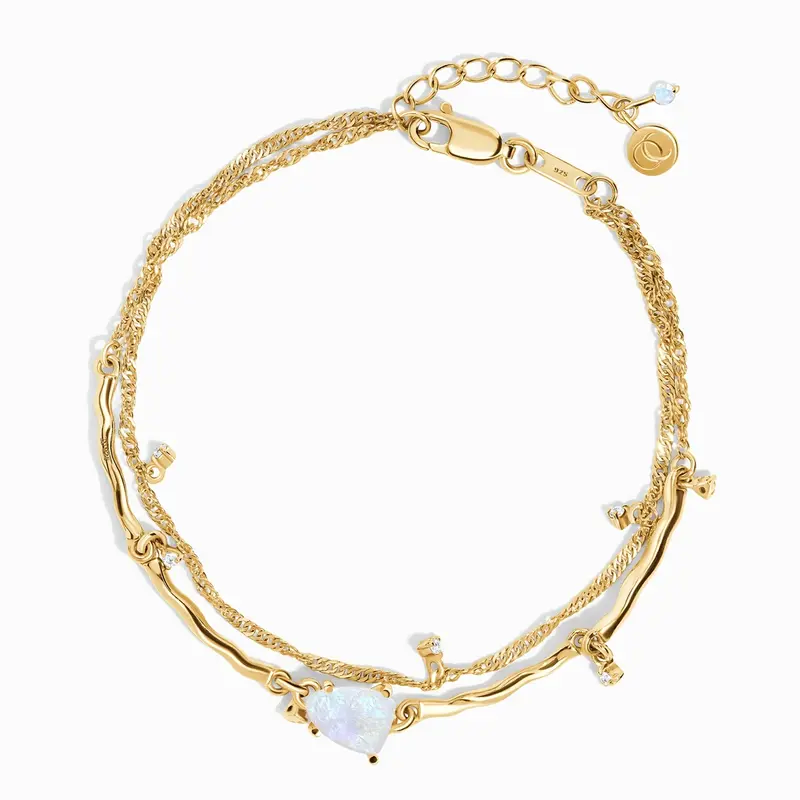 Sterling Silver with Yellow Gold Plated Moonstone Layerered Bracelet