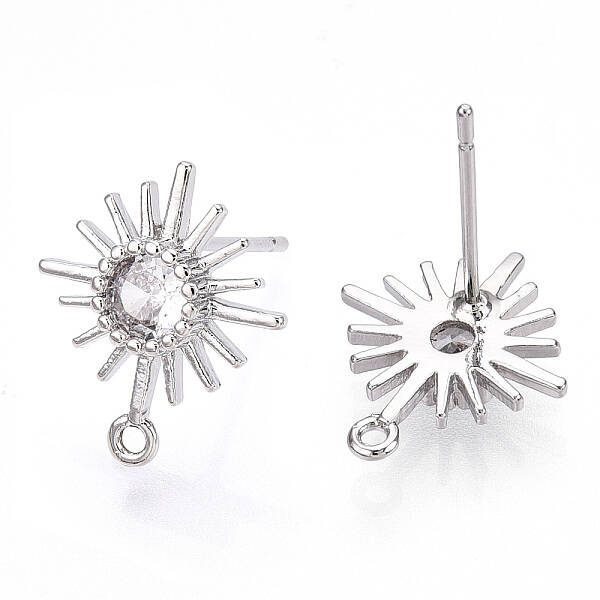 Brass Micro Clear Cubic Zirconia Stud Earring Findings