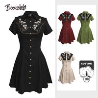 Boozelele Vintage Western Embroidery Flower And Raven Skull 100% Cotton Dress & Shirt,Western Dress,Cute Summer Outfit,Gothic...