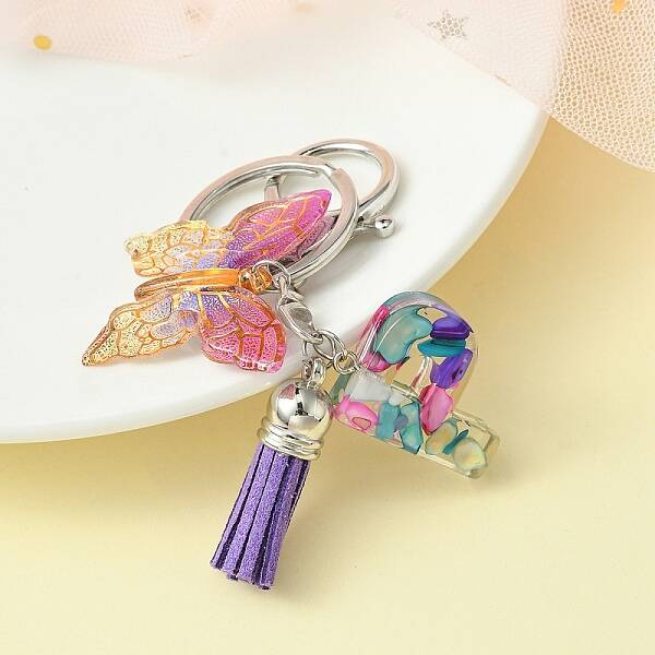 Resin Letter & Acrylic Butterfly Charms Keychain