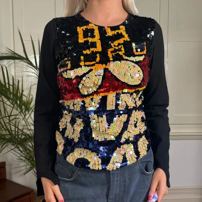 Guru Sequin Top - Small Black Cotton