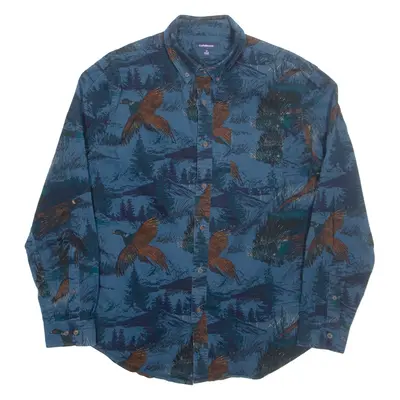 CROFT AND BARROW Bird Mens Shirt Blue Crazy Pattern Long Sleeve M