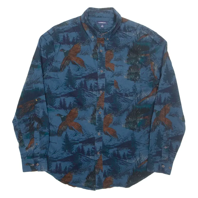 CROFT AND BARROW Bird Mens Shirt Blue Crazy Pattern Long Sleeve M