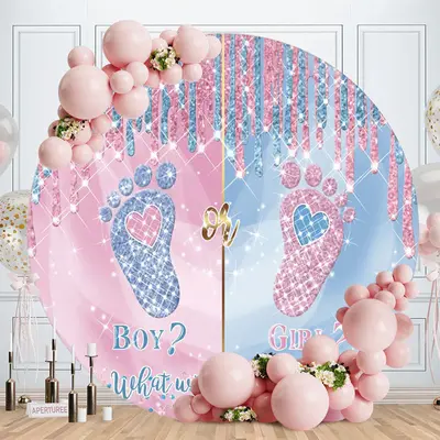 Aperturee Pink And Blue Glitter Round Baby Shower Backdrop