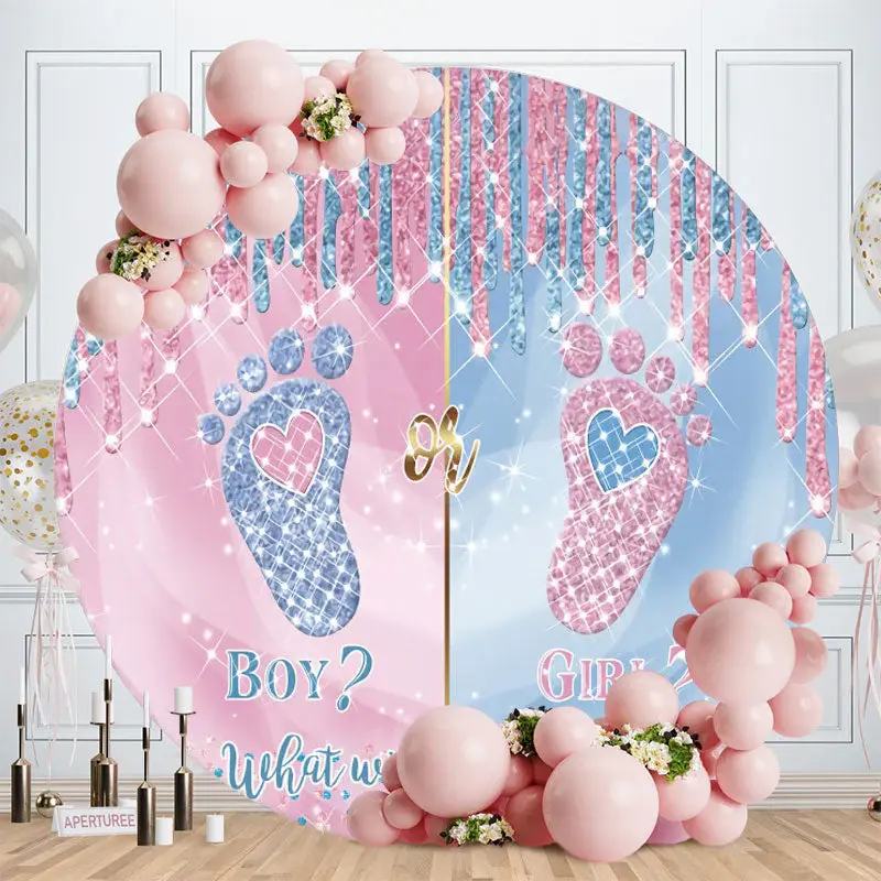 Aperturee Pink And Blue Glitter Round Baby Shower Backdrop