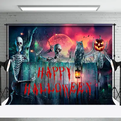 Skeleton Eagle Horror Moon Happy Halloween Night Backdrop