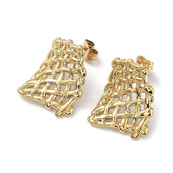 Ion Plating(IP) 304 Stainless Steel Rectangle Net Ear Studs for Women