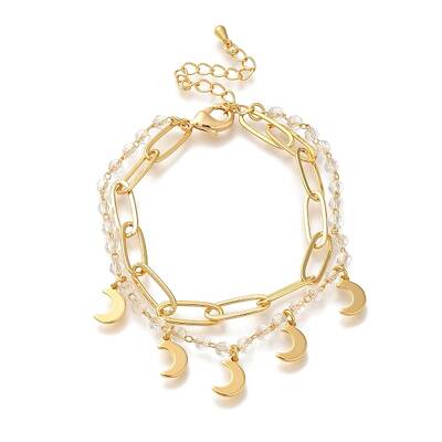 Moon Brass Glass Beads Cable Chain Bracelets