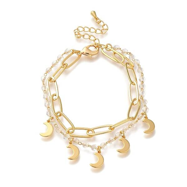 Moon Brass Glass Beads Cable Chain Bracelets