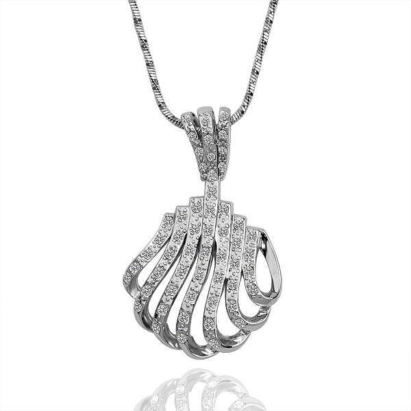 Real Platinum Plated Eco-Friendly Tin Alloy Czech Rhinestone Shell Pendant Necklaces