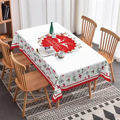 Red Deers Wreath Rectangle Merry Christmas Tablecloth - Aperturee