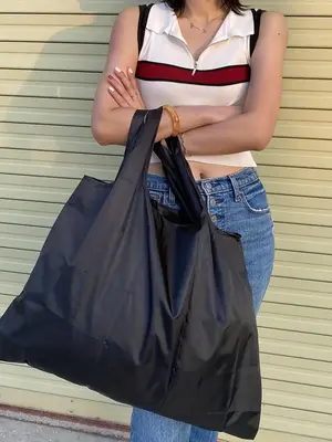 Casual Minimalist Solid Large Capacity Shopping Bag, Lightweight Matching Portable Bag, Foldable Shoulder Bag for Women