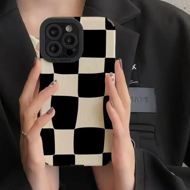 Lattice Pattern Cellphone Case, Shockproof Lens Protect Smartphone Case, Decorative Phone Protector Cover, Phone Prot...