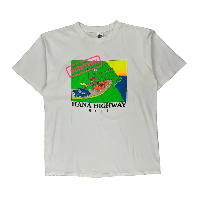Single Stitch Hana Highway Maui Made In Usa Miller Graphic T-Shirt - XL White Cotton