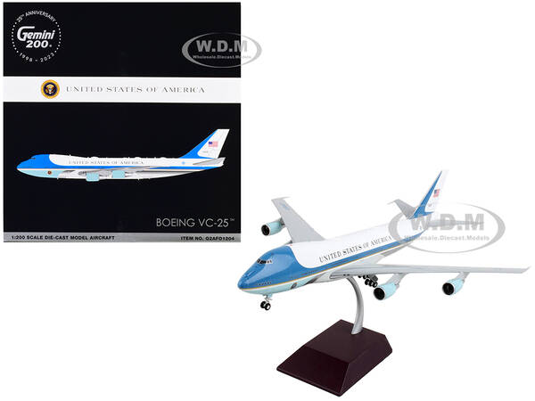 Boeing VC-25 Commercial Aircraft Air Force One - United States of America White and Blue Gemini 200 Series 1/200 Diecast Mode...