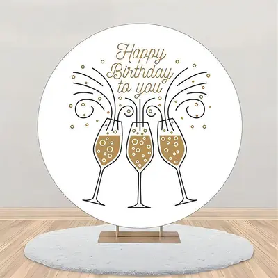 Golden Champagne Simple Round Birthday Backdrop - Aperturee
