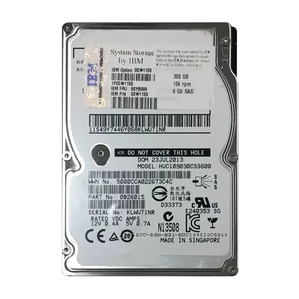 00W1156 IBM 300GB 6Gb/s SAS 10000 2.5-Inch Hard Drive