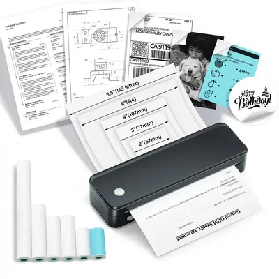 JADENS Portable Printer with 6 Rolls of Thermal Paper, Inkless Printer Bluetooth Support for 8.5\