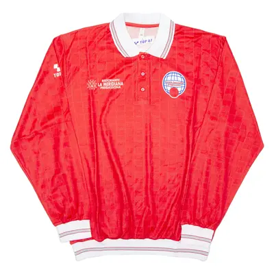 Mens Polo Shirt Red Long Sleeve XL