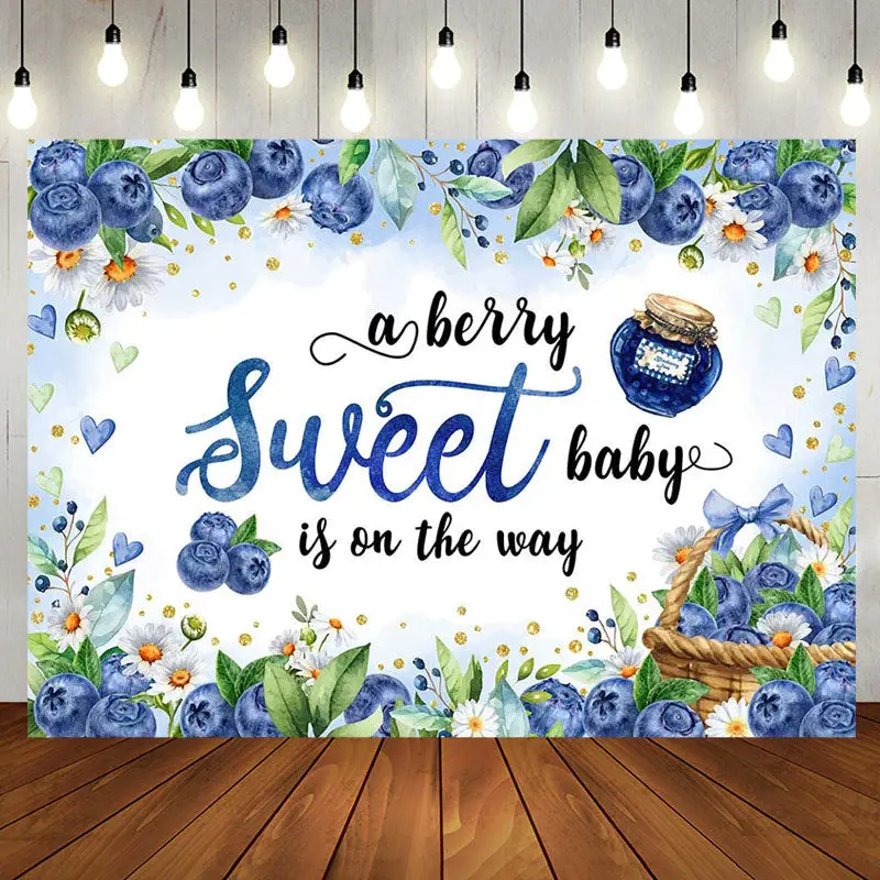 Blueberry Jam Leaves Floral Baby Shower Backdrop - Aperturee