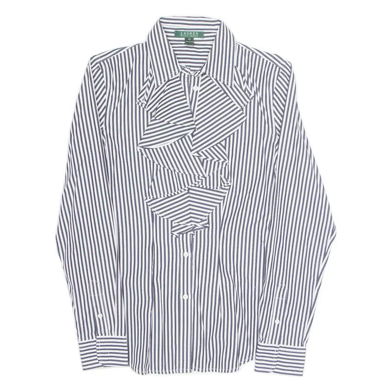 LAUREN RALPH LAUREN Womens Printed Shirt White Collared Long Sleeve Striped XS