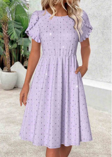 Modlily Light Purple Short Sleeve Round Neck Dress - XXL