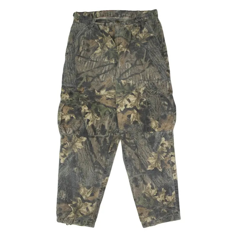 Camouflage Cargo Womens Flannel Trousers Green Slim Tapered 90s W32 L28