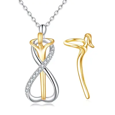 14K White Gold & Yellow Gold Hug Pendant Necklace