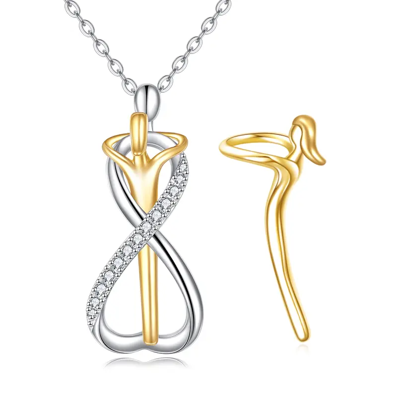 14K White Gold & Yellow Gold Hug Pendant Necklace