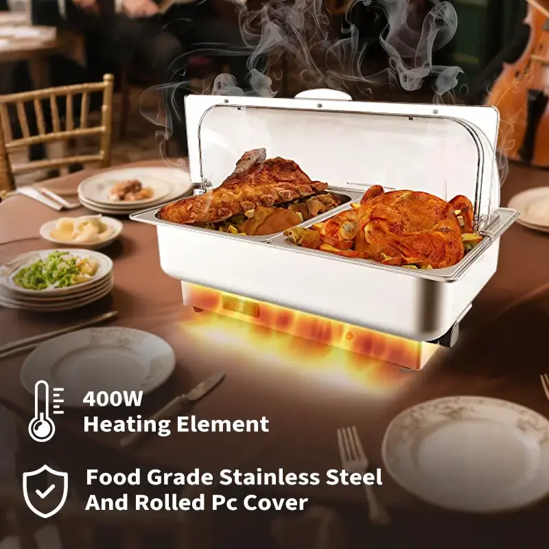 【Garvee】GARVEE 9QT Electric Chafing Dish Set - 2-in-1 Stainless Steel Buffet Warmer with Adjustable Thermostat, Portable ...